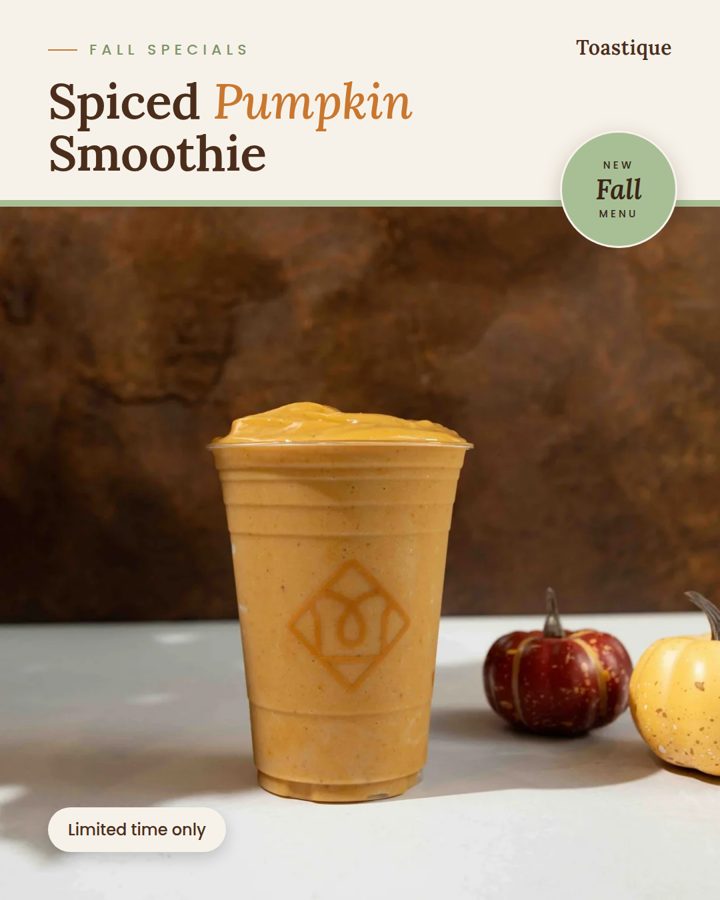 Social media post sample for a spiced pumpkin smoothie